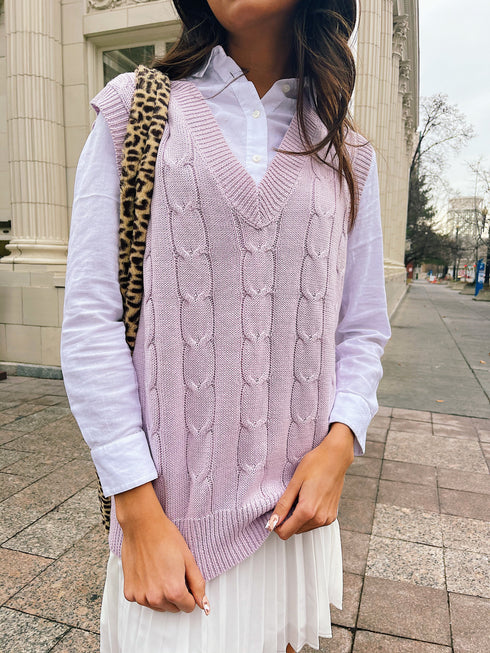 Clueless Cable Knit Vest// Lilac